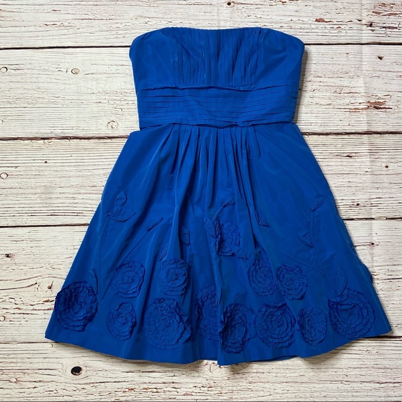 BCBGMAXAZRIA Taffeta Fit and Flare Larkspur Blue Strapless Dress Sz 4 - Picture 2 of 16